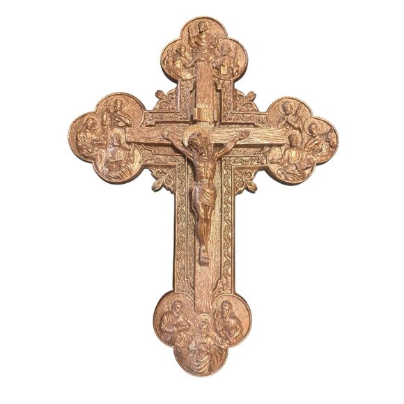 Ornate vintage crucifix Orthodox ft detailed relief scenes of the Crucifixion - Picture 1 of 5